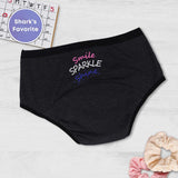 D'chica Smile Sparkle Shine Print Eco-Friendly Anti Microbial Lining Her Future Period Panties For Teen Girls, Pad-free Periods Dark Grey - D'chica
