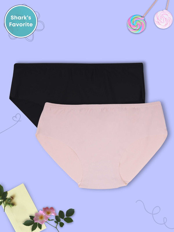 Seamless Hipster Panties For Women And Girls | Cotton Crotch & No Visible Panty Lines | Full Coverage Panties Set of 2 In Assorted Colours - D'chica
