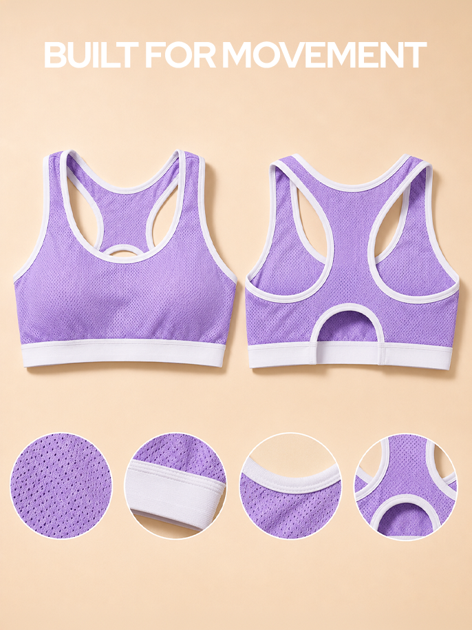 Pack of 4 | Breathable Purple Colour Mesh Foam Padded Sports Bra & Panty Set – (2 Bras + 2 Panties)