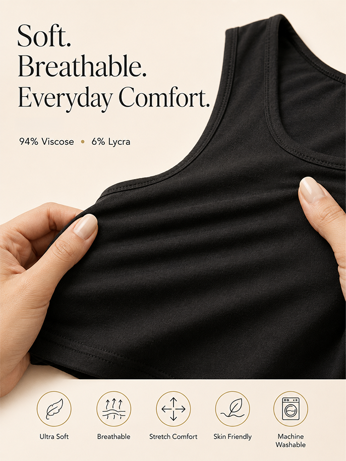 Pack of 2 | Soft & Supportive Fit for Daily Wear | Padded Tank Top For Women's Skin & Black | Dchica Essentials