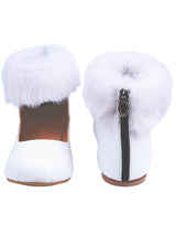 White Closed Toe Ballerina Flats With Ankle Fur - D'chica
