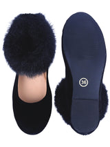 Black Closed Toe Ballerina Flats With Ankle Fur - D'chica