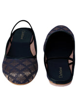 Embroidered Slingback Ethnic Mules | Black & Golden Jutties - D'chica