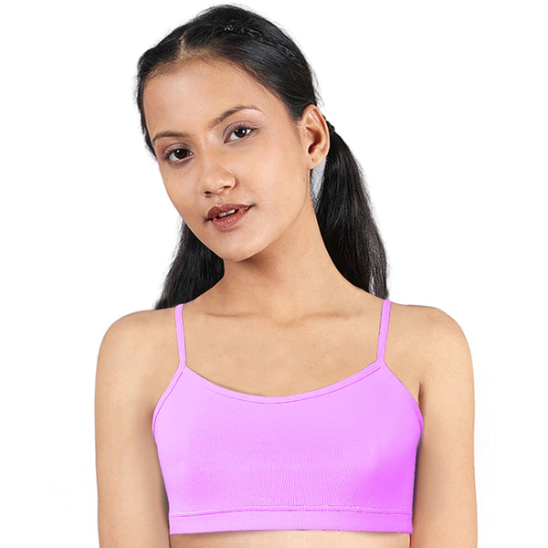 DOUBLE-LAYER THIN STRAP COTTON ATHLETIC BRAS | NON PADDED BEGINNER BRA FOR GIRLS & YOUNG WOMEN | NEON GREEN PACK OF 1 - D'chica