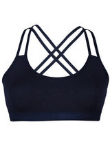 Criss Cross Back Cotton Sports Bra For Women | Removable Pads | Elasticated Underband | Good Support | Full Coverage Bra Pack Of 1 | Navy Blue Workout Bra - D'chica
