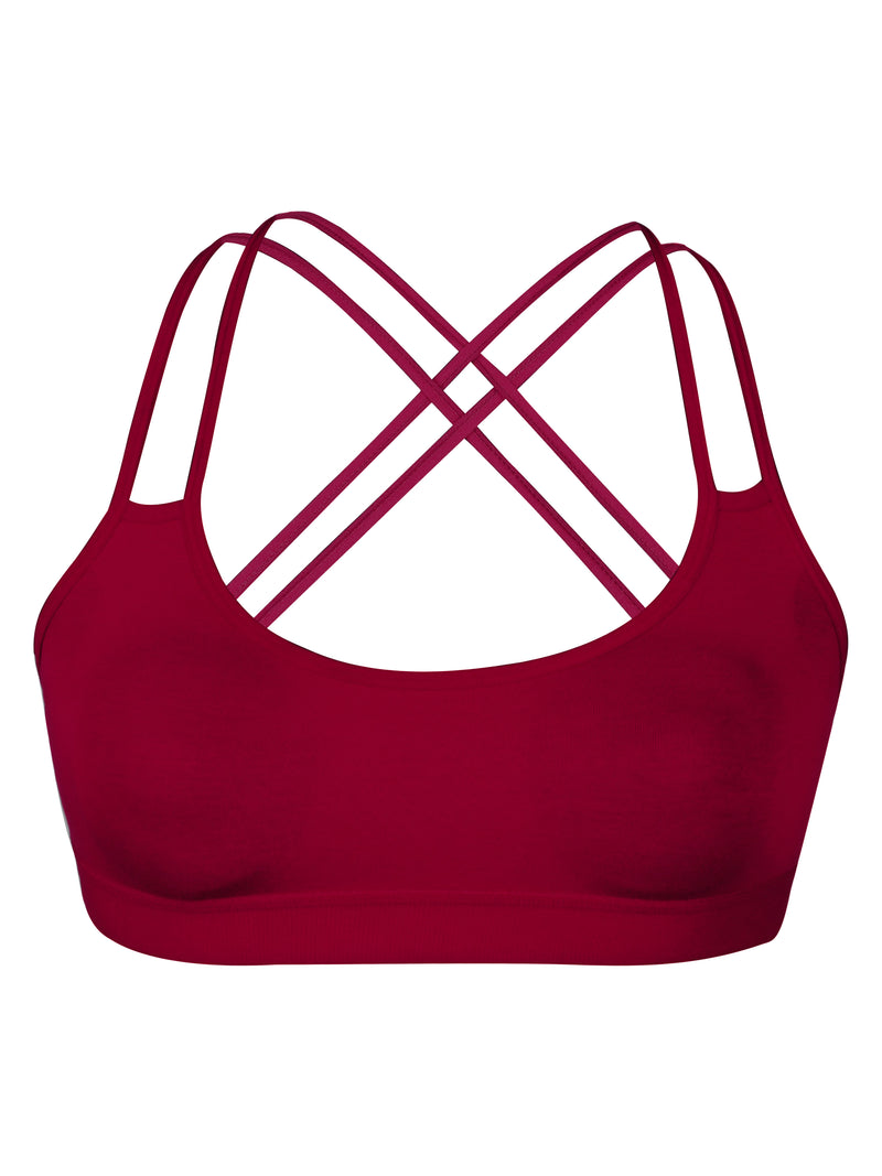 Criss Cross Back Cotton Sports Bra For Women | Removable Pads | Elasticated Underband | Good Support | Full Coverage Bra Pack Of 1 | Maroon Workout Bra - D'chica