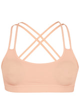 Criss Cross Back Cotton Sports Bra For Girls | Removable Pads | Elasticated Underband | Good Support | Full Coverage Bra Pack Of 2 | Light Pink & Skin Workout Bra - D'chica