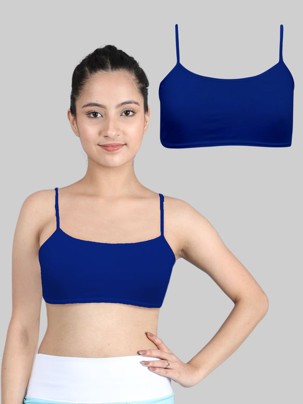 Girls Single Layered Thin Strap Non Wired Full Coverage Cotton Starter Bra | Pack of 2 Royal Blue Bra - D'chica