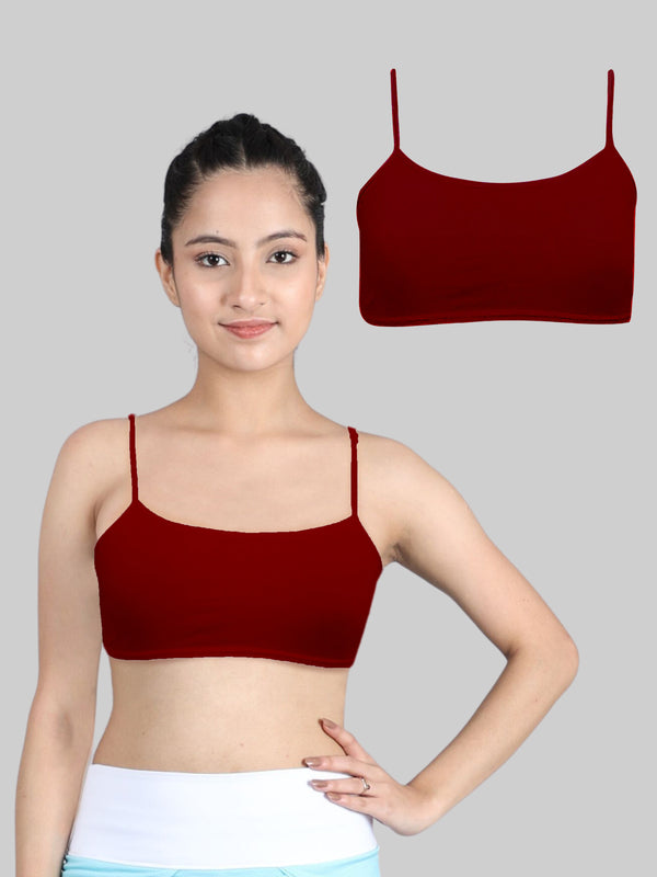 Girls Single Layered Thin Strap Non Wired Full Coverage Cotton Starter Bra | Pack of 2 Maroon Bra - D'chica