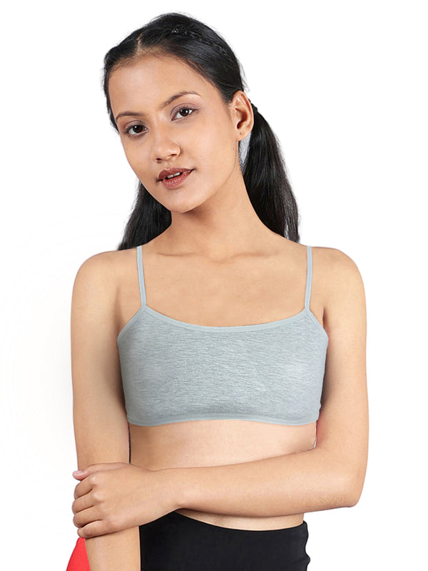 Girls Single Layered Thin Strap Non Wired Full Coverage Cotton Everyday Bra | Pack of 3 Pink & Grey Bra - D'chica