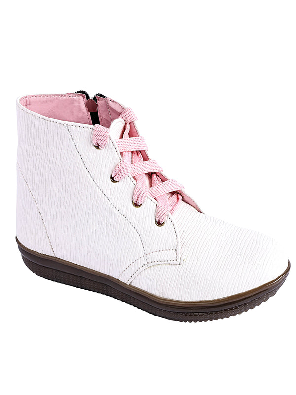 Warm Lace Up White Winter Boots For Girls With Zip Closure - D'chica