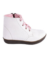Warm Lace Up White Winter Boots For Girls With Zip Closure - D'chica