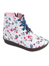 Warm Lace Up Floral White Winter Boots For Girls With Zip Closure - D'chica