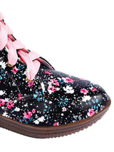 Warm Lace Up Floral Black Winter Boots For Girls With Zip Closure - D'chica