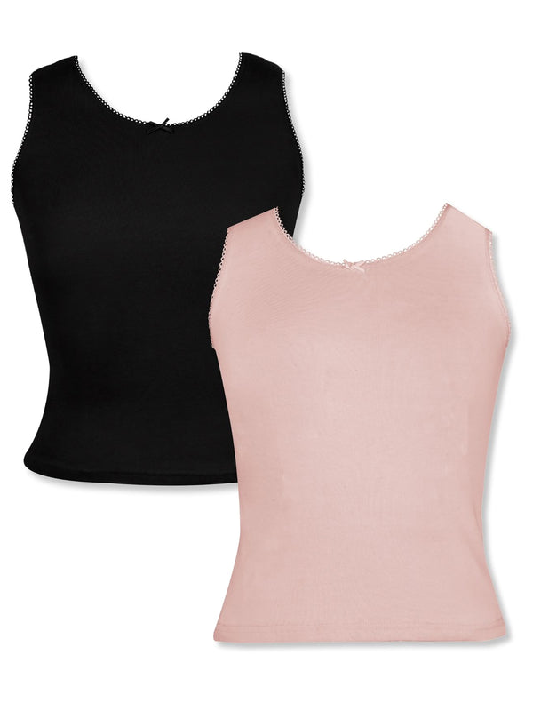 GIRLS COTTON PINK & BLACK CAMISOLE VEST TANK TOP | PACK OF 2 - D'chica