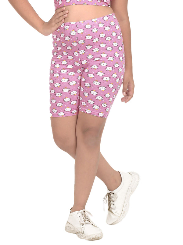 D’chica Cotton Cycling Shorts for Girls | Kitty Print Tights Pack Of 1 - D'chica