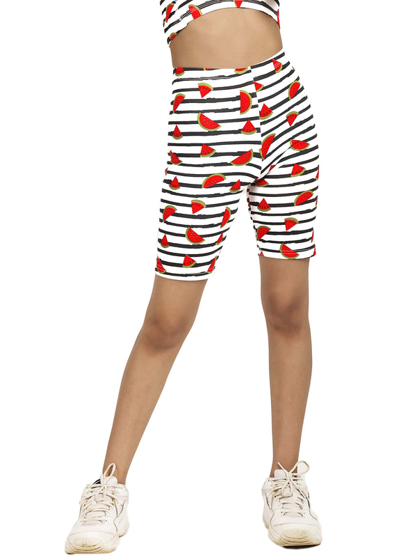 D’chica Cotton Cycling Shorts for Girls | Red Watermelon Print Tights Pack Of 1 - D'chica