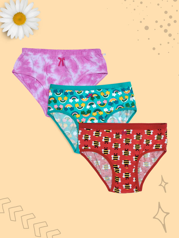 Red, Pink & Blue Mid Rise Full Coverage Cotton Hipster Panties | Pack of 3 - D'chica