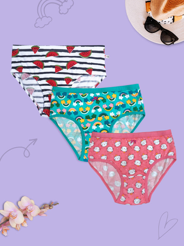 Black, Pink & Multi Colour Full Coverage Cotton Hipster Panties | Pack of 3 - D'chica