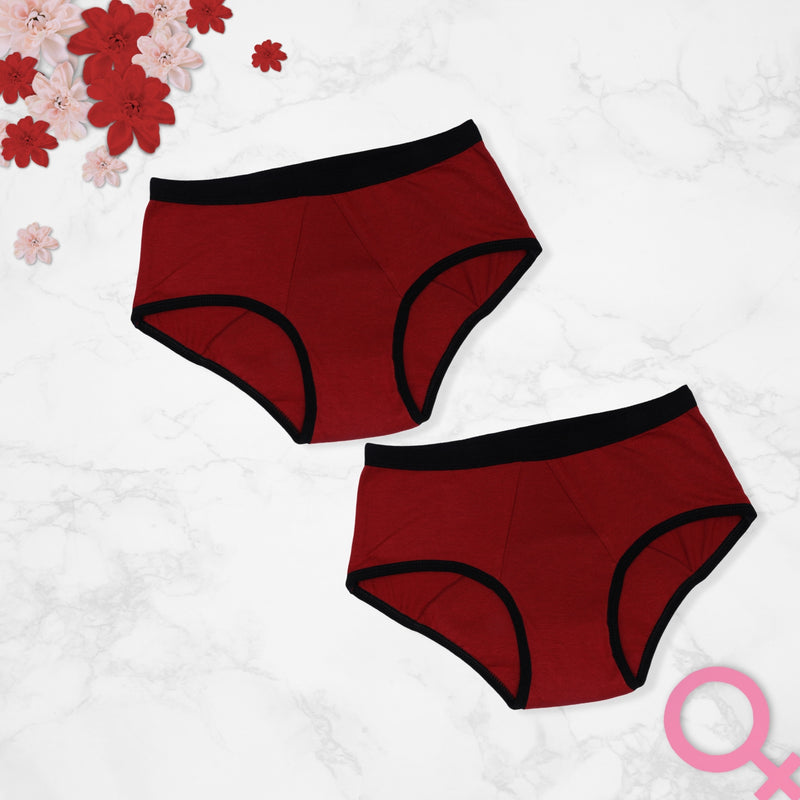 Leakproof & Reusable Maroon Period Underwear For Teenager Girls & Women With Antimicrobial Lining | No Pad Needed | Pack of 2 - D'chica