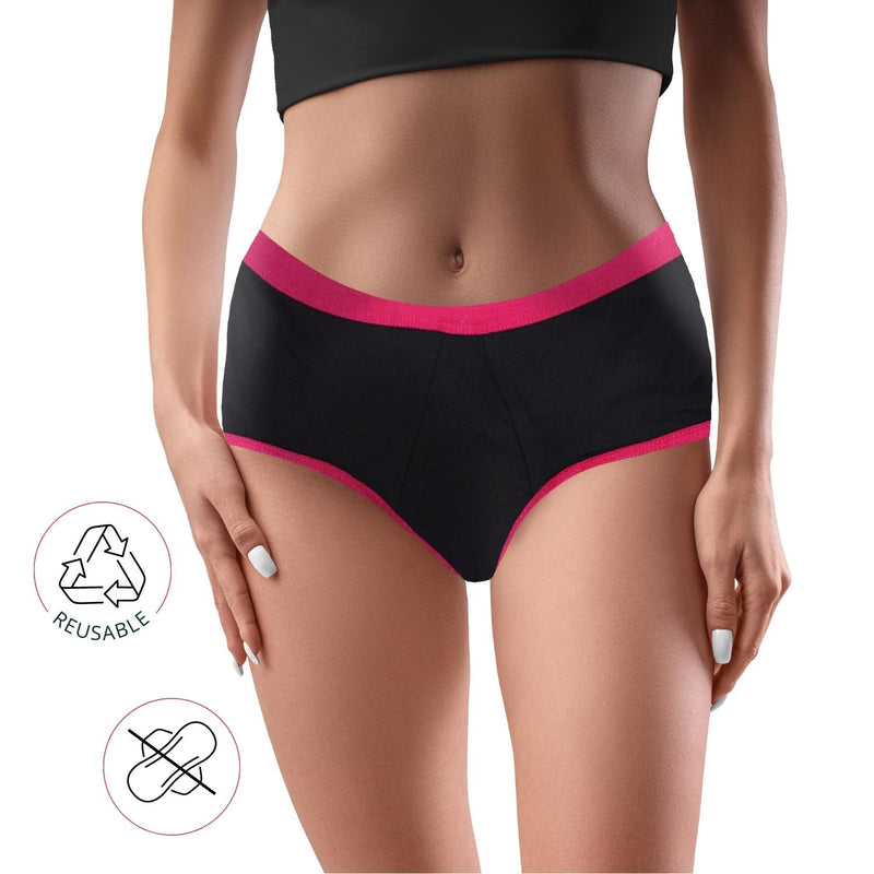 Leakproof & Reusable Solid Black Period Underwear For Teenager Girls & Womens With Antimicrobial Lining | No Pad Needed | Pack of 2 - D'chica