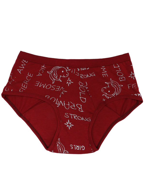 D'chica Maroon Unicorn Print Eco-Friendly Anti Microbial Lining Period Panties For Teenagers Maroon, No Pad Required