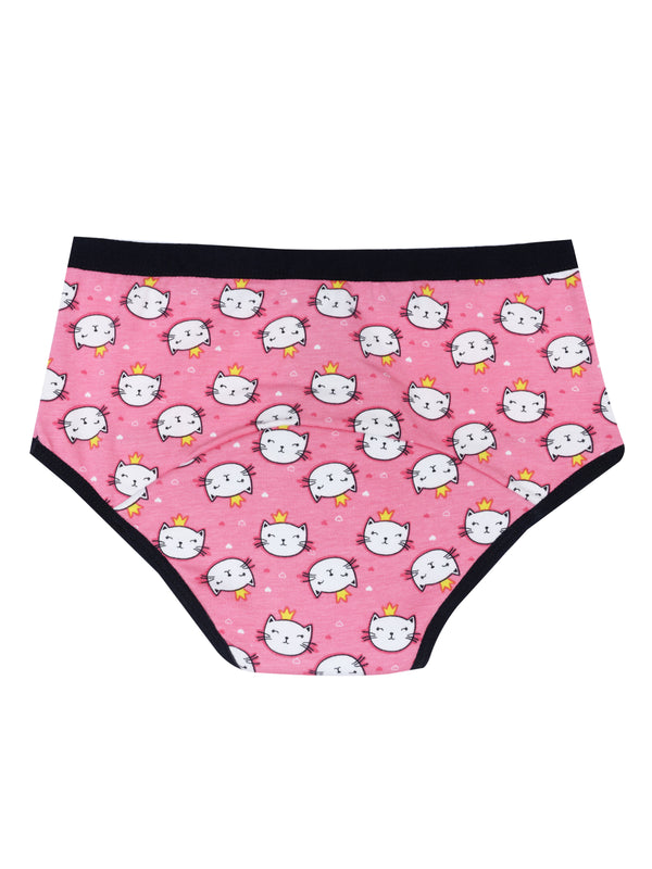 D'chica Kitty Print Eo-Friendly Anti Microbial Lining Period Panties For Girls Pink With Black Lining, No Pad Required