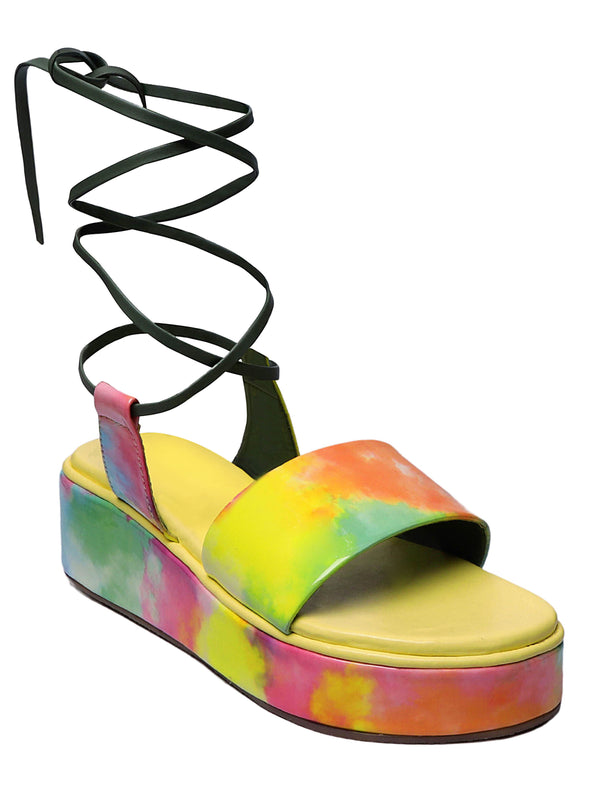 Multicolor Platform Wedge Heels With Tie-up Laces - D'chica