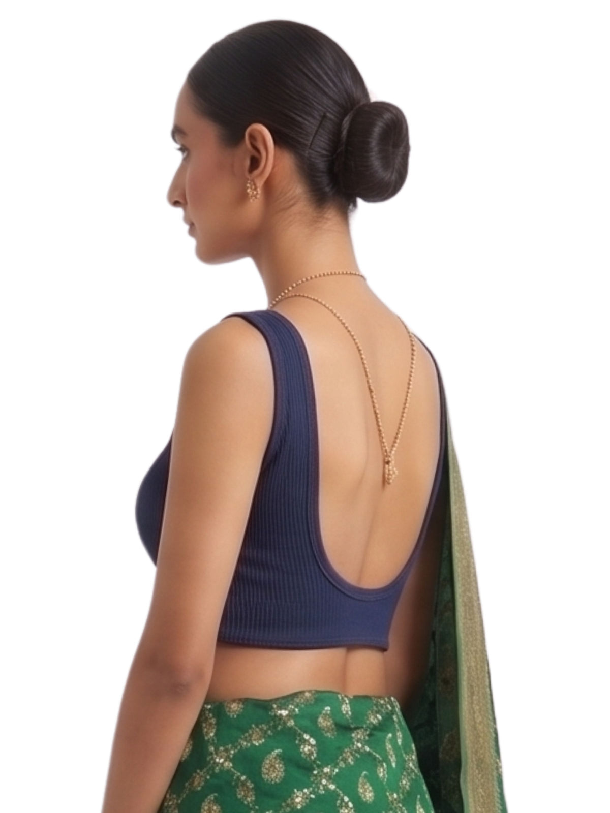 Pack of 1 Front Open Padded Saree Blouse for Women - Navy Blue | Wire-Free | Viscose Spandex | Full Coverage | Size S - 4XL