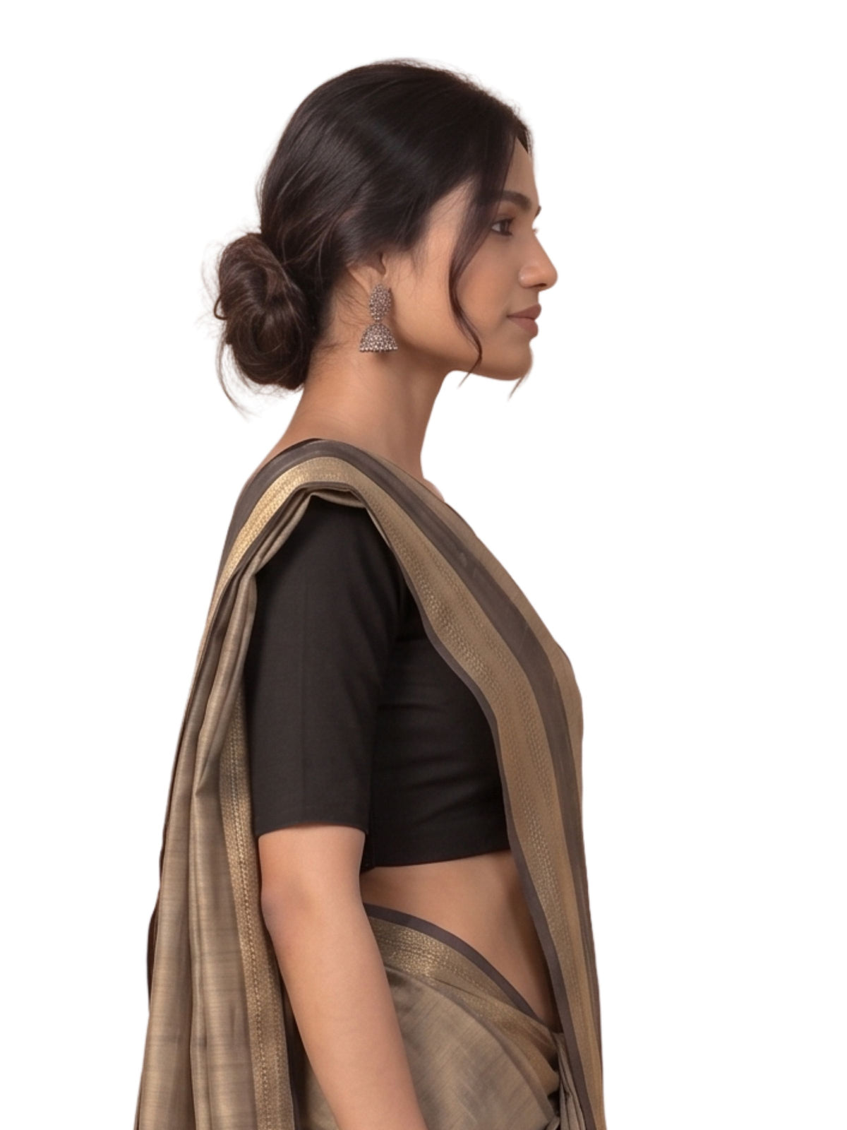 Pack of 1 Padded Full Sleeve Wire-Free Viscose Spandex Black Women Saree Blouse