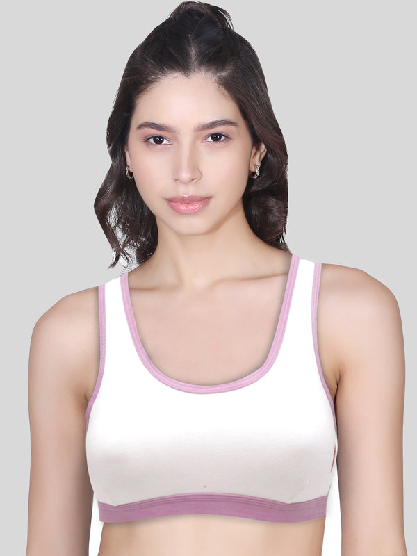 Single Layer Racerback Sports Bra | Non Padded Gym Bra For Young Women | Pack of 1 White Bra