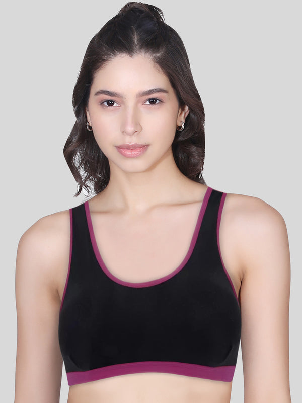 Single Layer Racerback Sports Bra | Non Padded Gym Bra For Young Women | Pack of 1 Black Bra