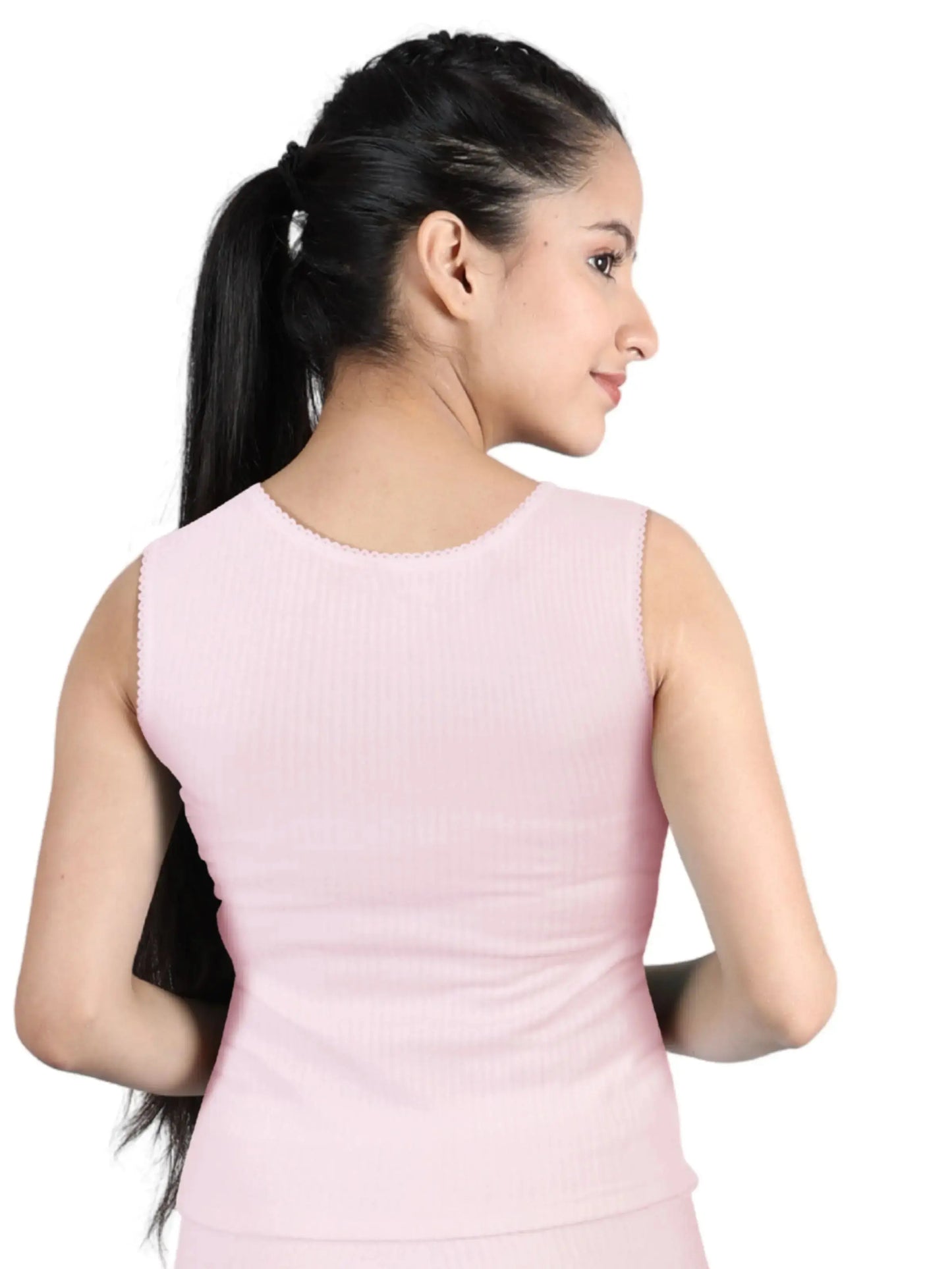 D'CHICA Essentials Round Neck Sleeveless Thermal Tank Top | White & Pink Winterwear For Girls | Set of 2 D'chica