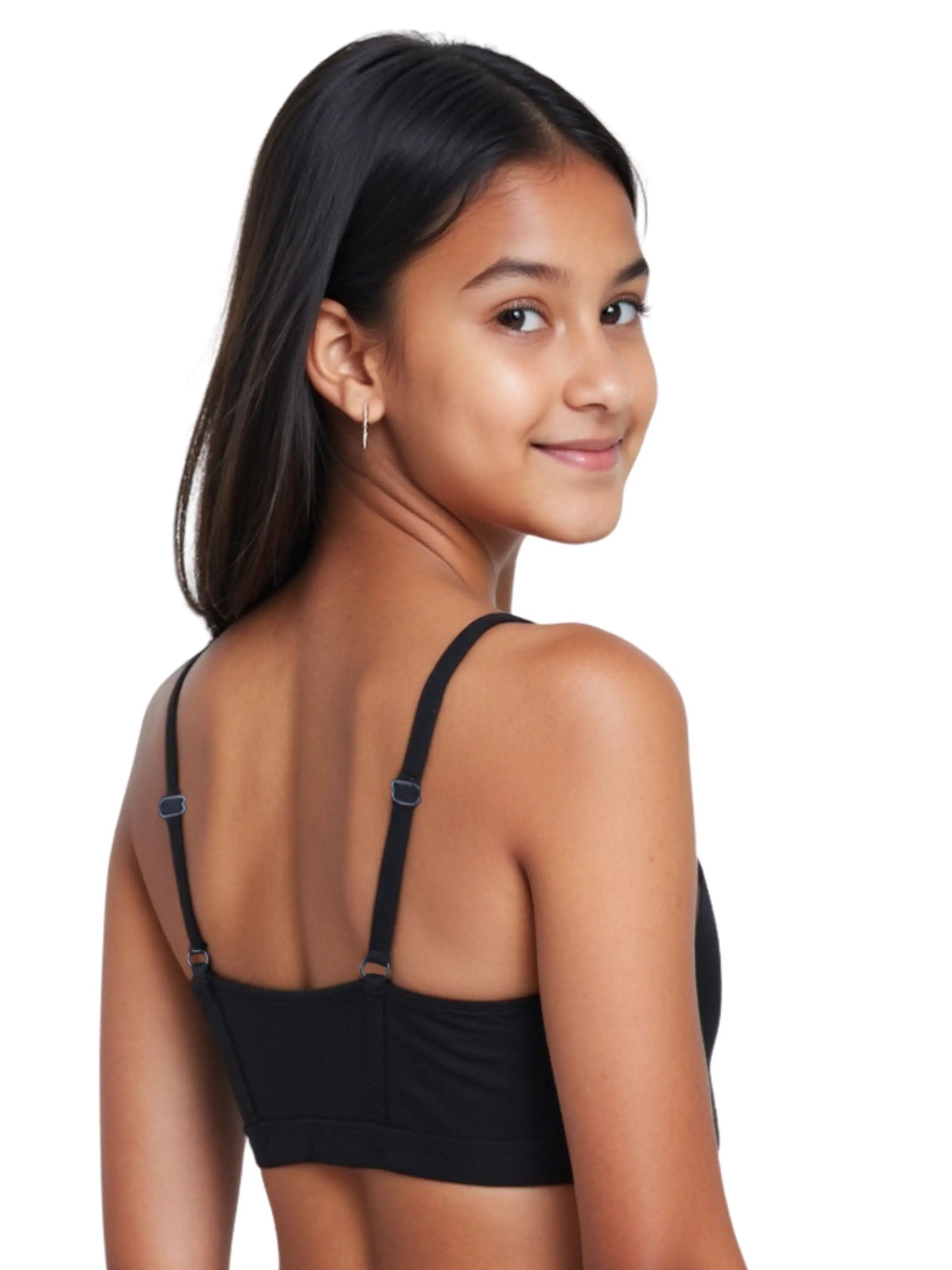 D'CHICA Essentials Thin Strap Cotton Padded Sports Bra for Girls | Removable Pads | Elasticated Underbrand | Good Support | Full Coverage Pack of 2 | Grey & Black Sports Bra D'chica