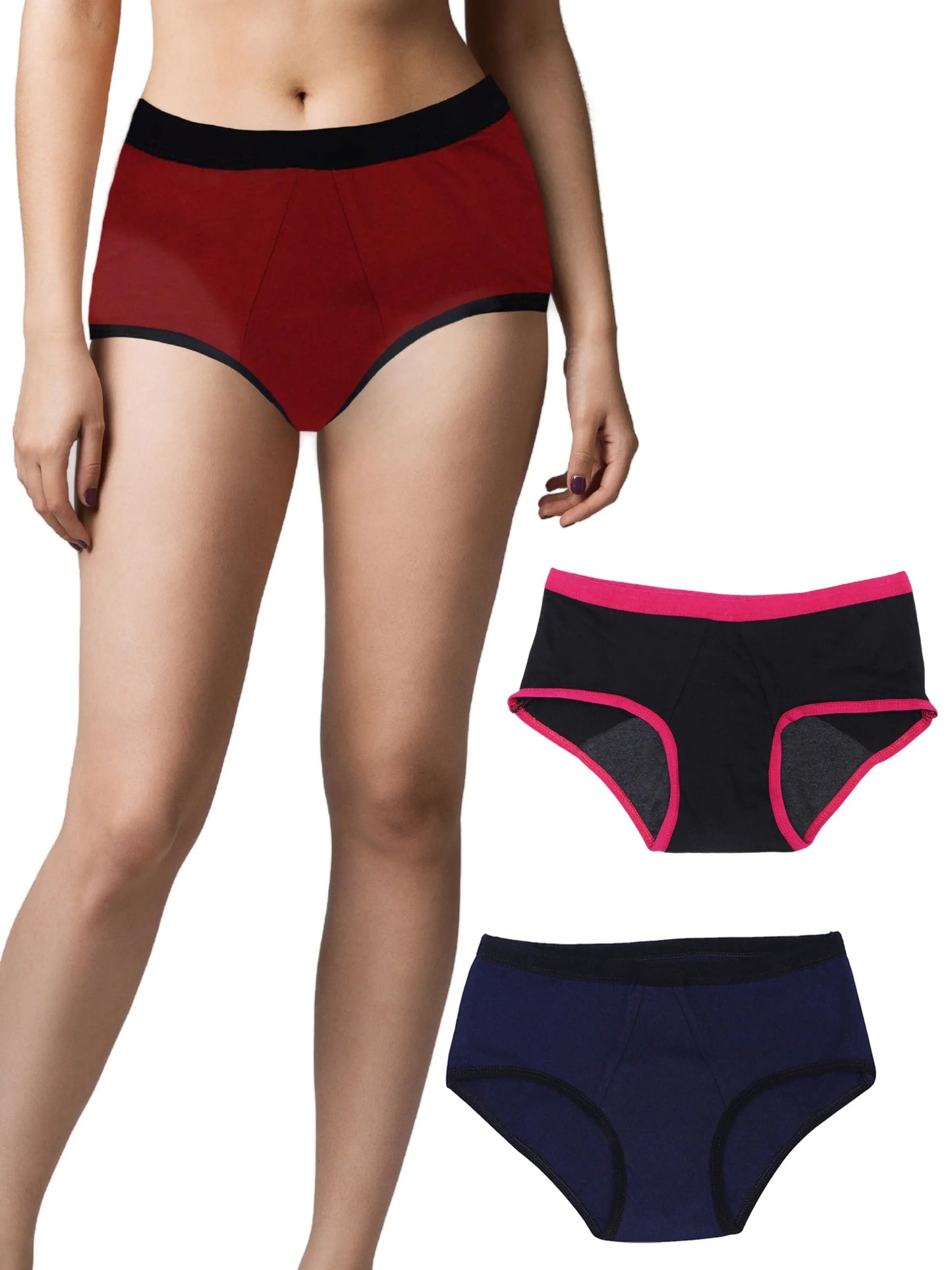 D'chica Assorted Colour Solid Period Panties | No Pad Needed | Rash Free | Leakproof | Reusable | Pack of 3 D'chica