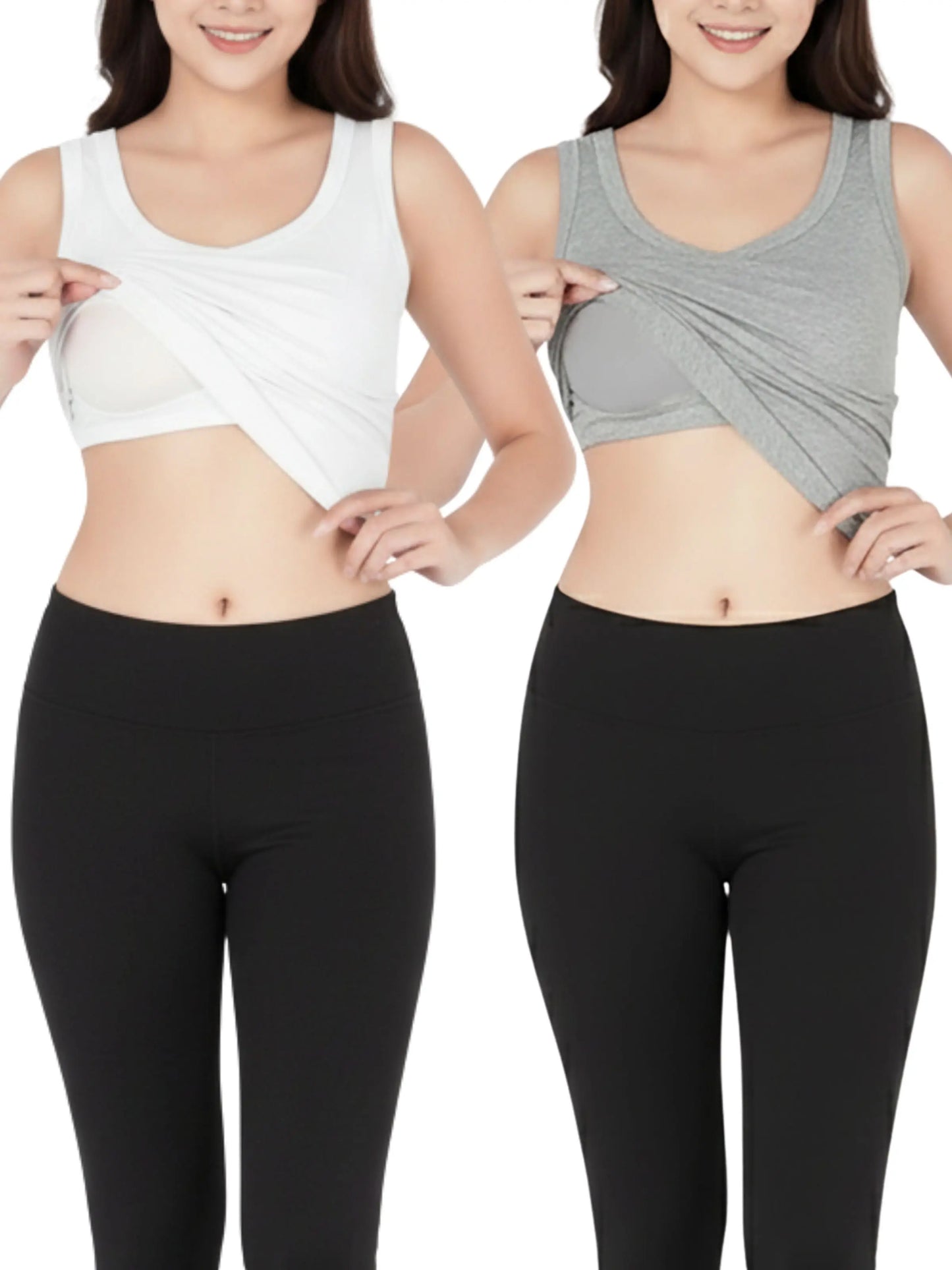 D’chica Essentials Women’s White & Gray Padded Tank Top| Soft & Supportive Fit for Daily Wear | Pack of 1 D'chica