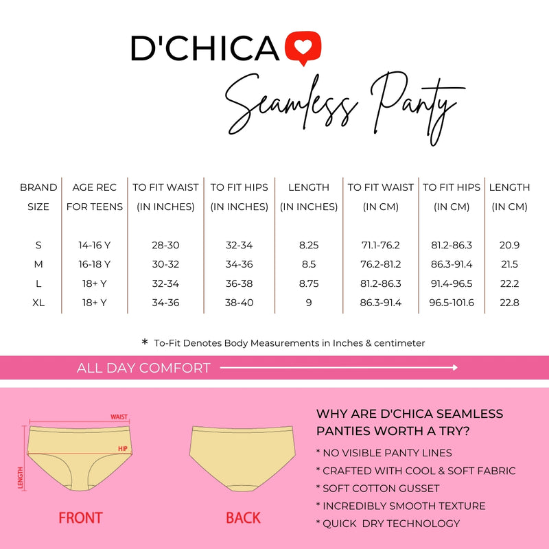 Seamless Hipster Panties For Women And Girls  | Cotton Crotch & No Visible Panty Lines | Full Coverage Panties Set of 4 In Assorted Colours - D'chica