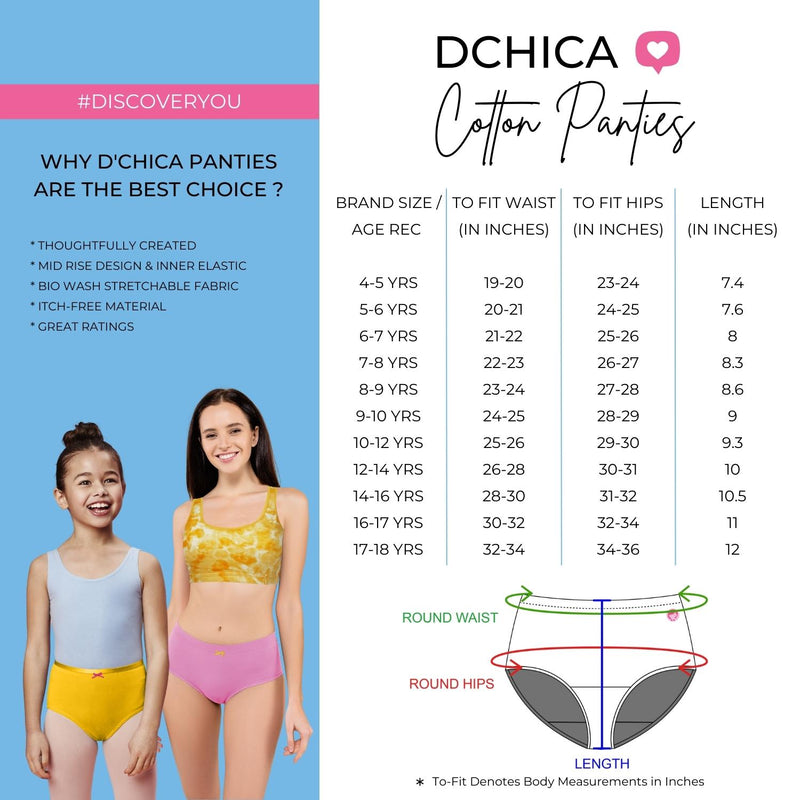 Mid Waist Hipster Cotton Panties, Elasticated Waistband & Full Coverage | Pack of 3 - D'chica