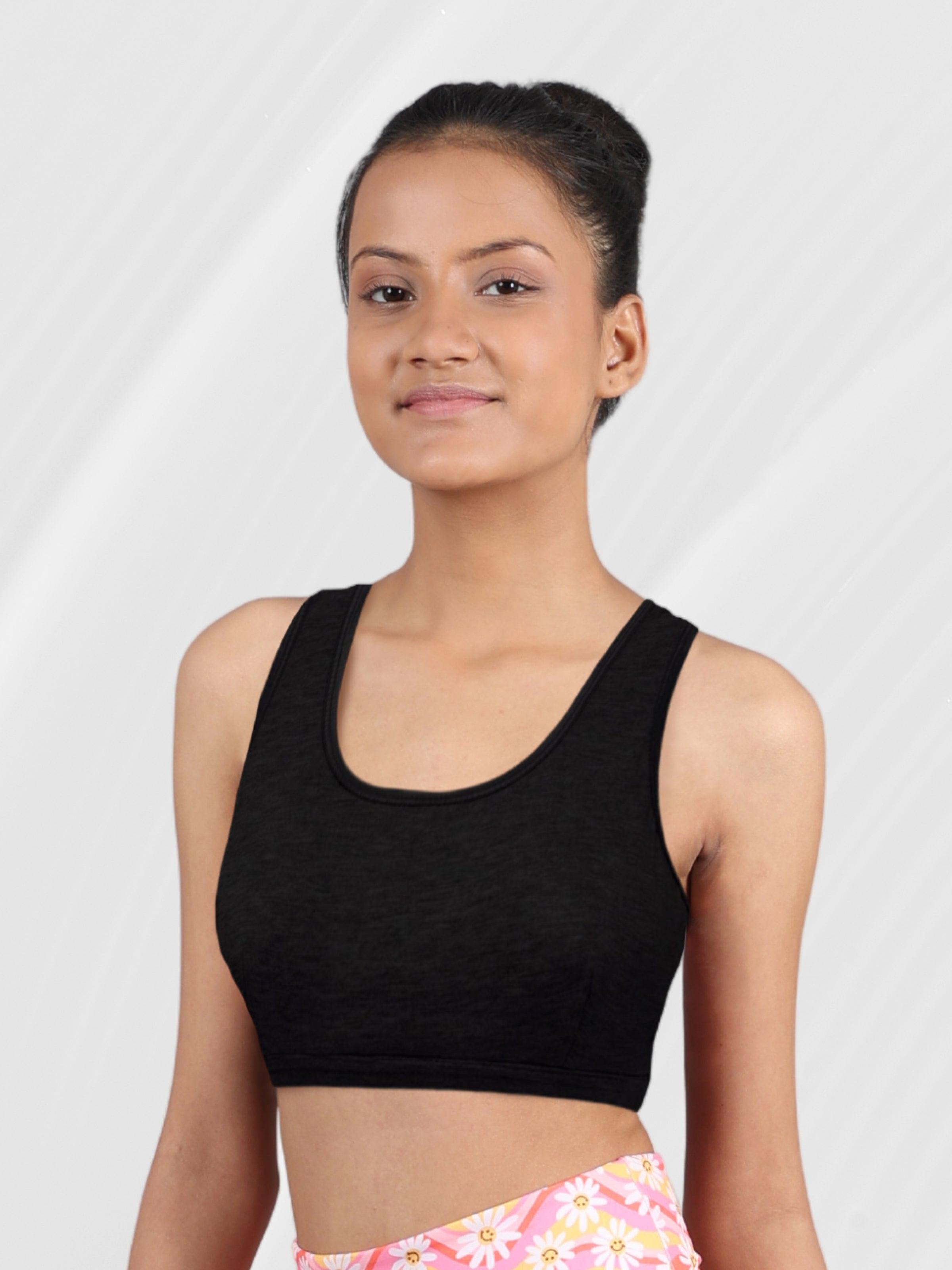Double-layer Broad Strap Cotton Yoga Bra | Non Padded Beginner Bra For  Girls | Solid Black Bra Pack of 1