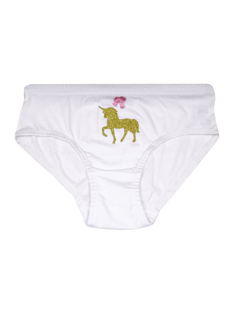 Cotton Hipster Panties | Mid Waist | Elasticated Waistband | Unicorn Print & Solid Briefs Pack of 3 - D'chica