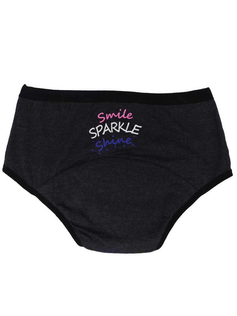 D'chica Smile Sparkle Shine Print Eco-Friendly Anti Microbial Lining Her Future Period Panties For Teen Girls, Pad-free Periods Dark Grey - D'chica