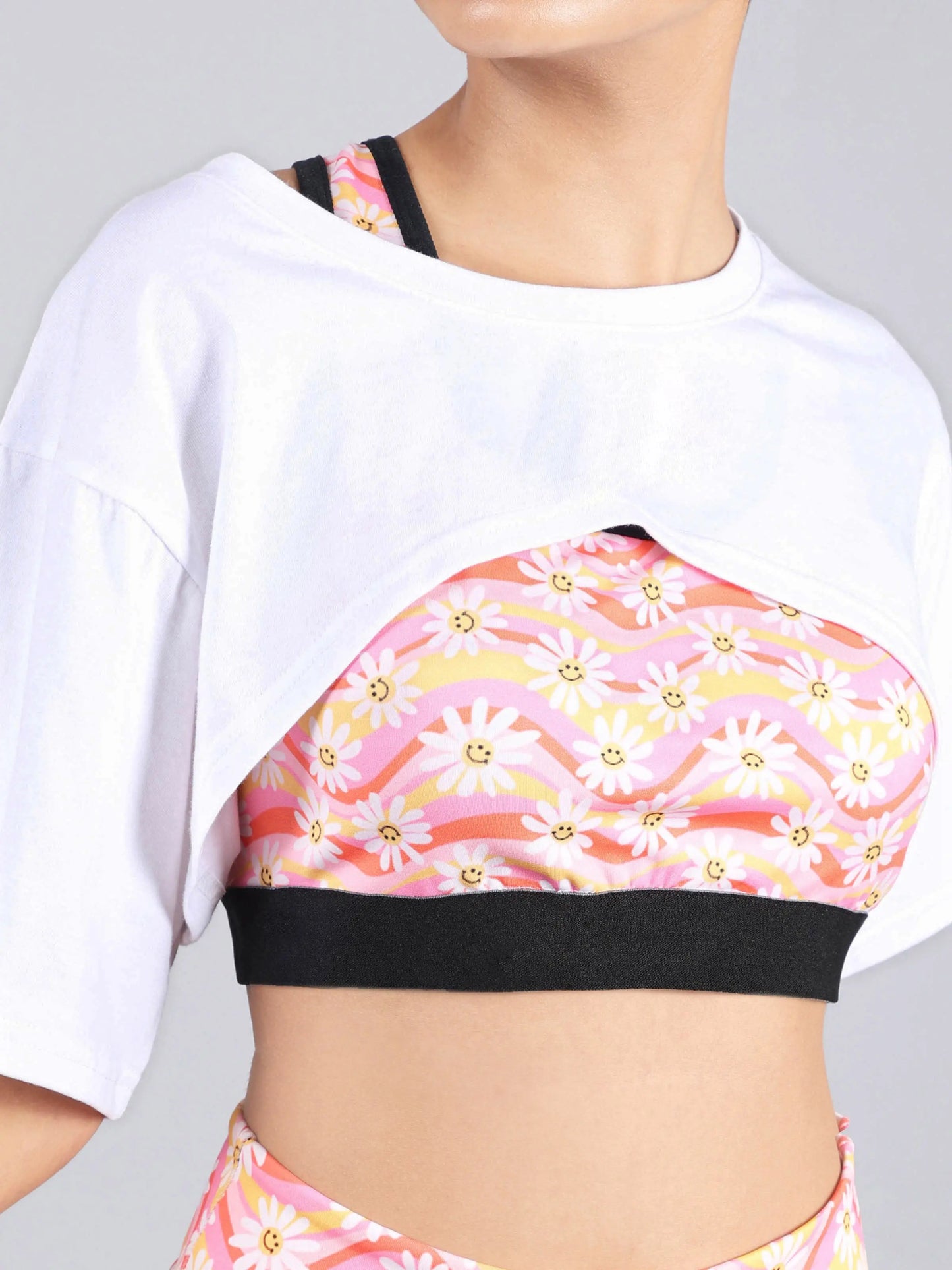 D’chica Bust Cut Activewear Sports Top Half Sleeve Workout Cardio Fitness Gym Crop Top - D'chica