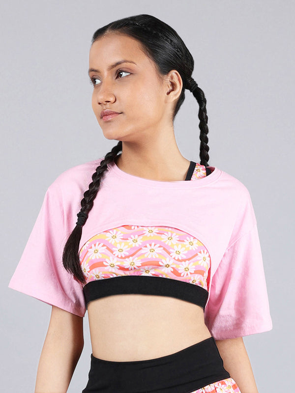 Bust Cut Sports Crop Top - Pack Of 1 Pink Gym Crop Top - D'chica