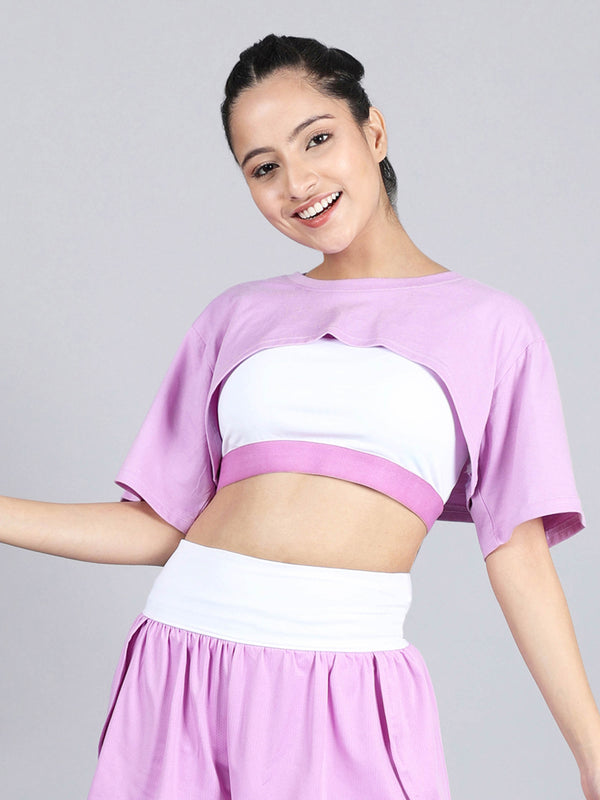 Bust Cut Sports Crop Top | Purple Activewear Pack Of 1 - D'chica