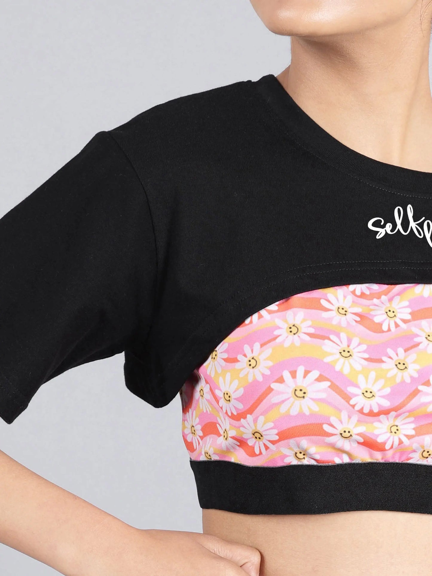 D’chica Solid coloured Bust Cut Active Wear Short Sleeve Stylish Cropped Exercise Top for Girls - D'chica