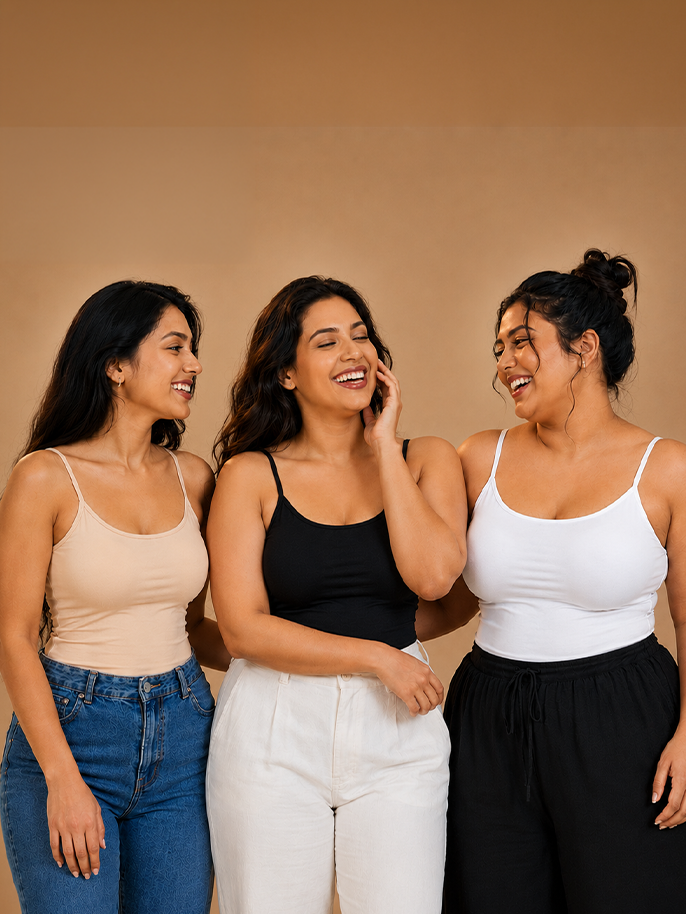 Pack of 3 | Cup Padded Cotton Camisole Bra in High Coverage with Adjustable Straps | Dchica Essentials
