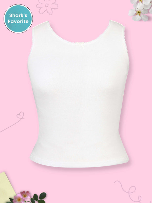 Girls Cotton White Camisole Vest Tank Top | Pack of 1 - D'chica