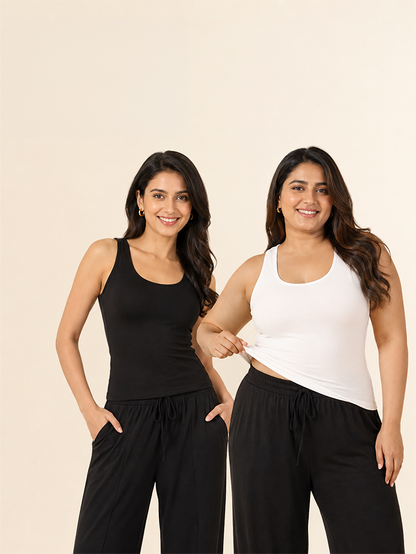 Pack of 2 | Soft & Supportive Fit for Daily Wear | Padded Tank Top For Women's White & Black | Dchica Essentials