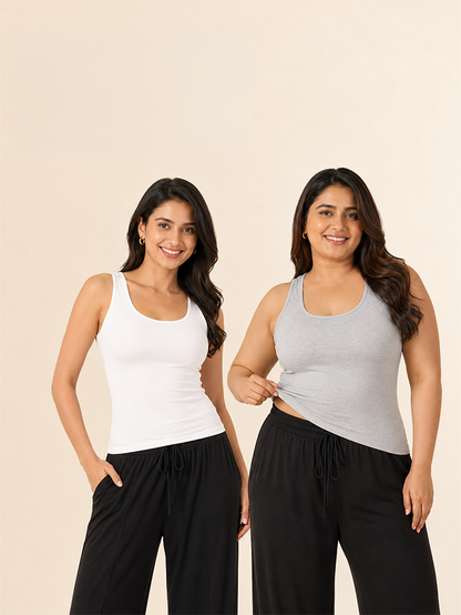 Pack of 2 | Soft & Supportive Fit for Daily Wear | Padded Tank Top For Women's White & Gray | Dchica Essentials