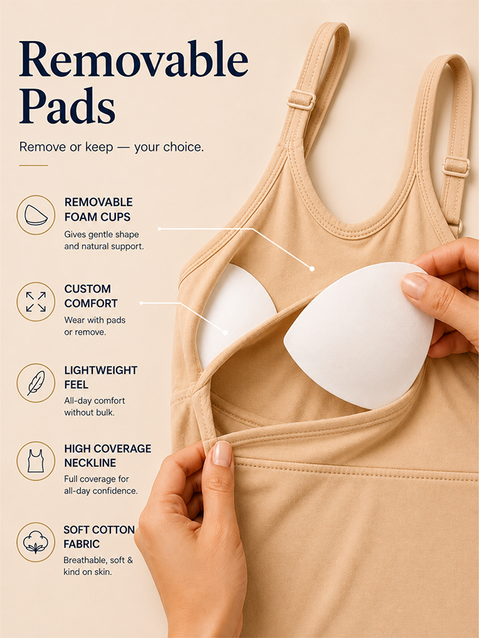 Pack of 3 | High Coverage | Cotton Comfort | Cup Padded | Adjustable Strap | Skin Tone | White | Black | D'CHICA Essentials | Camisole Bra – | Dchica Essentials